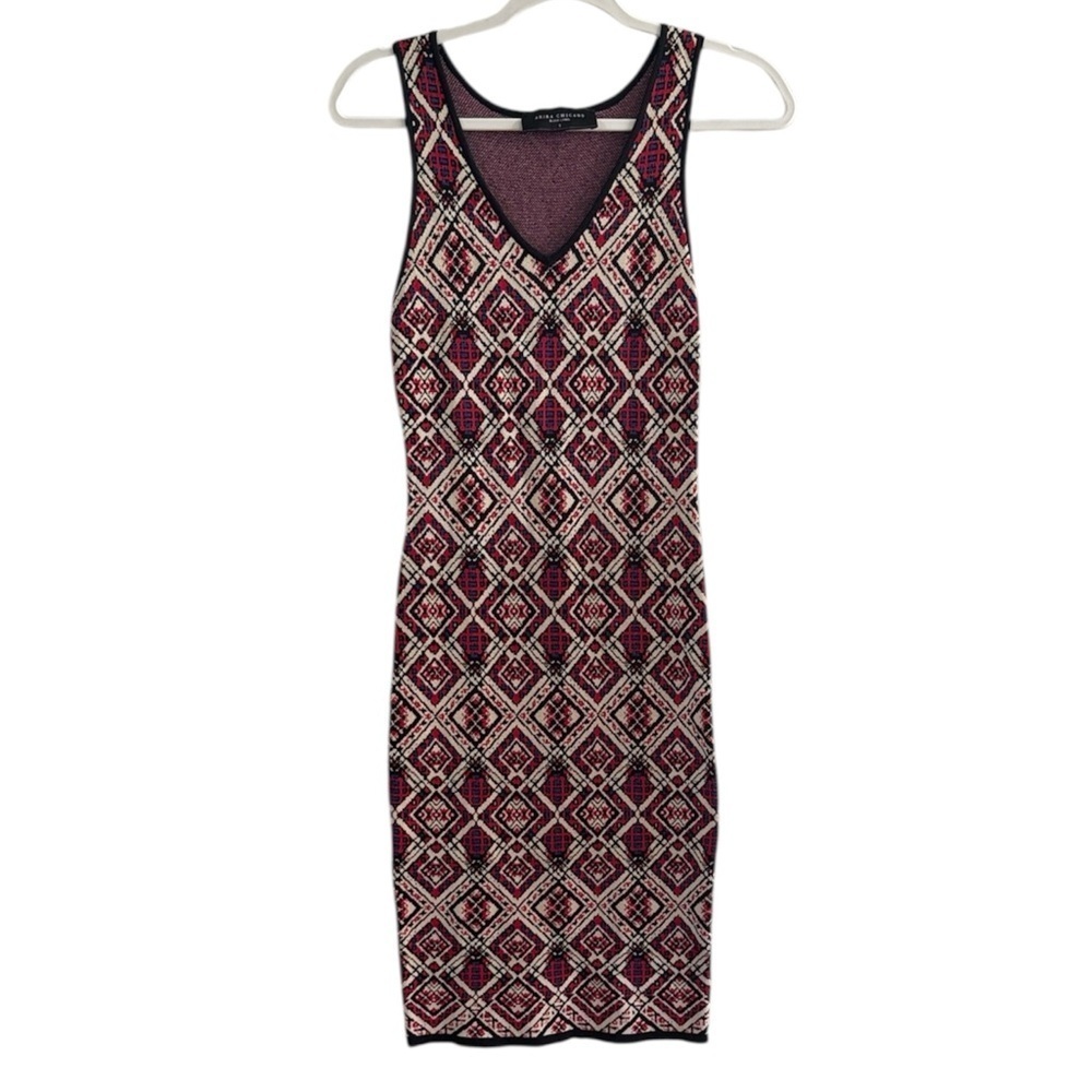 AKIRA Chicago Black Label Burgundy and Black Geometric Midi Dress size Small